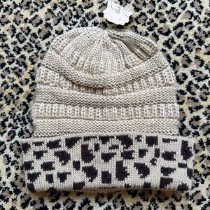 Leopard print knit beanie (NWT)